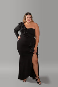 'Esther' One Shoulder Ruffle Gown