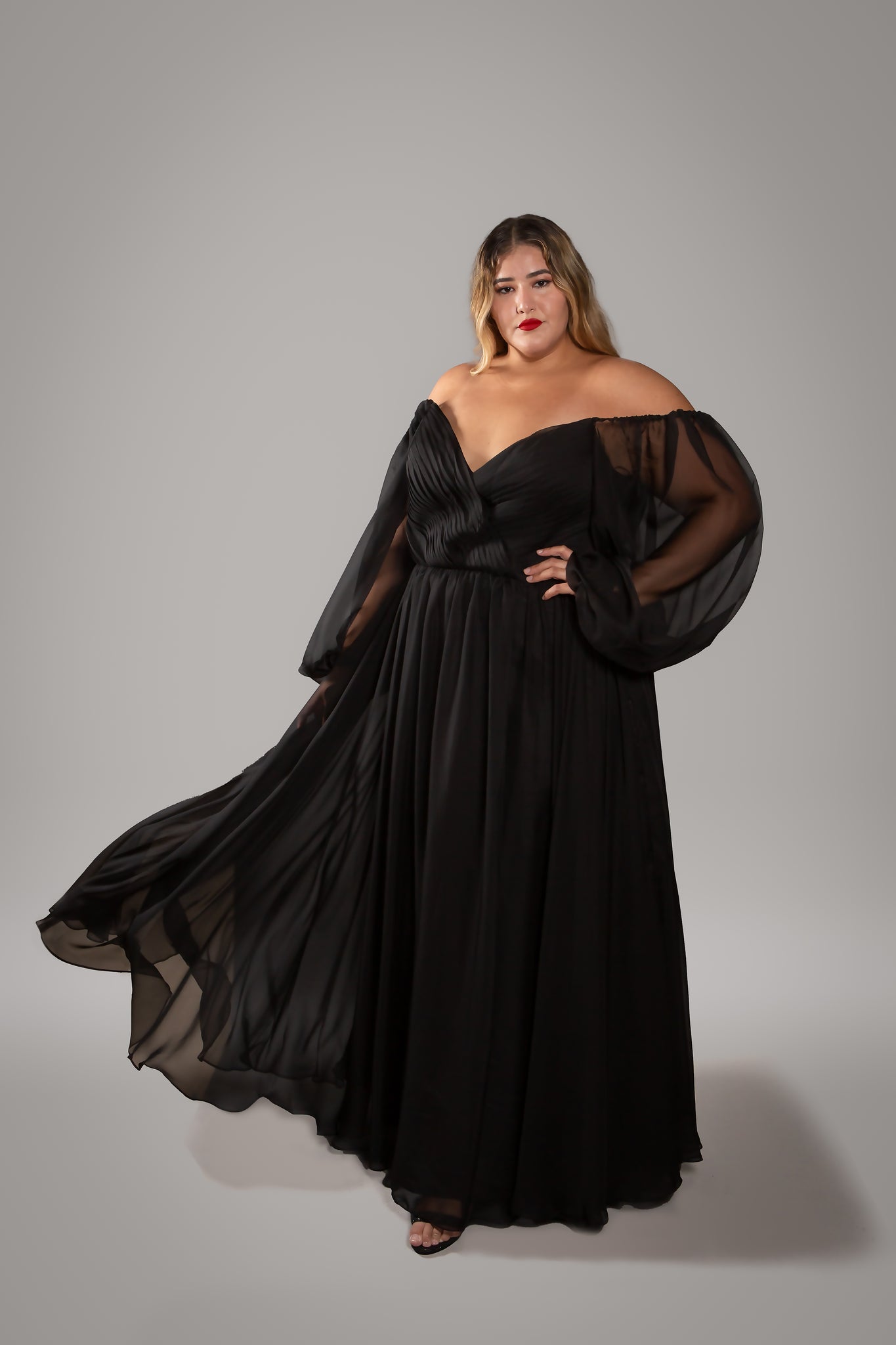 'Hope' Off The Shoulder Chiffon Gown-Black